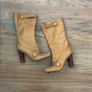 Faith button/zipper mid calf leather boots 7.5-8
